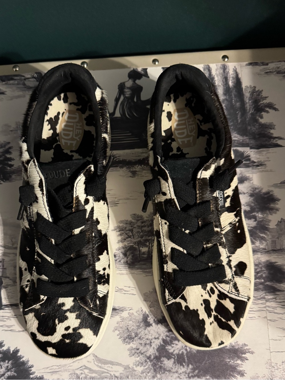 Hey Dude Black & White Cow-Print Sneakers